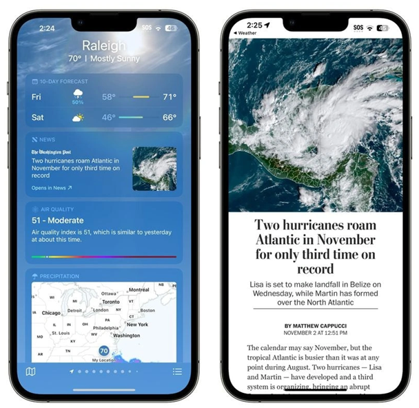 南沙苹果14维修分享iPhone 14手机如何看天气时顺带看新闻 